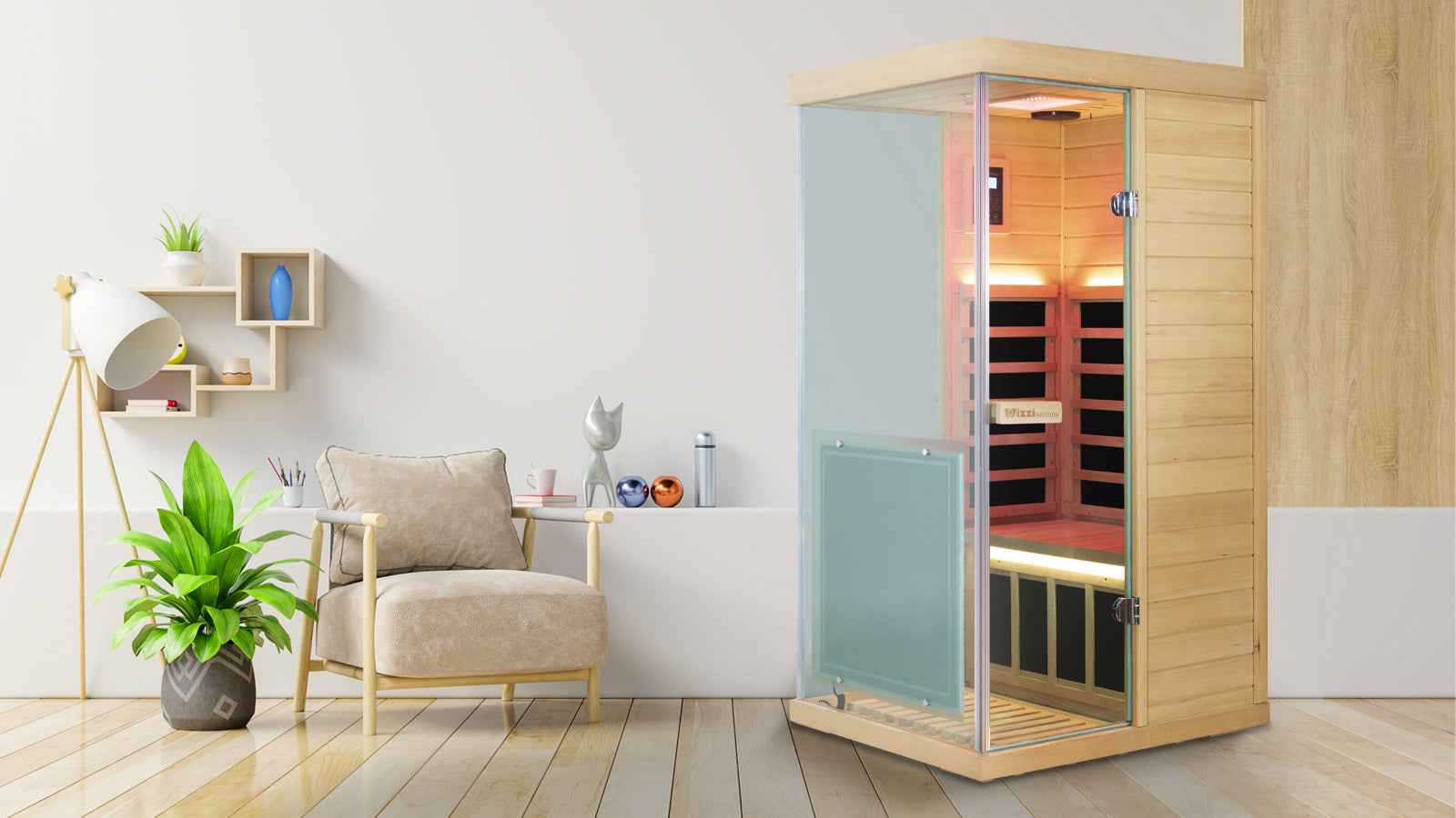 Full Spectrum Infrared Sauna Mini Hemlock Sauna Wizzisaunas 909MHX(R/L)