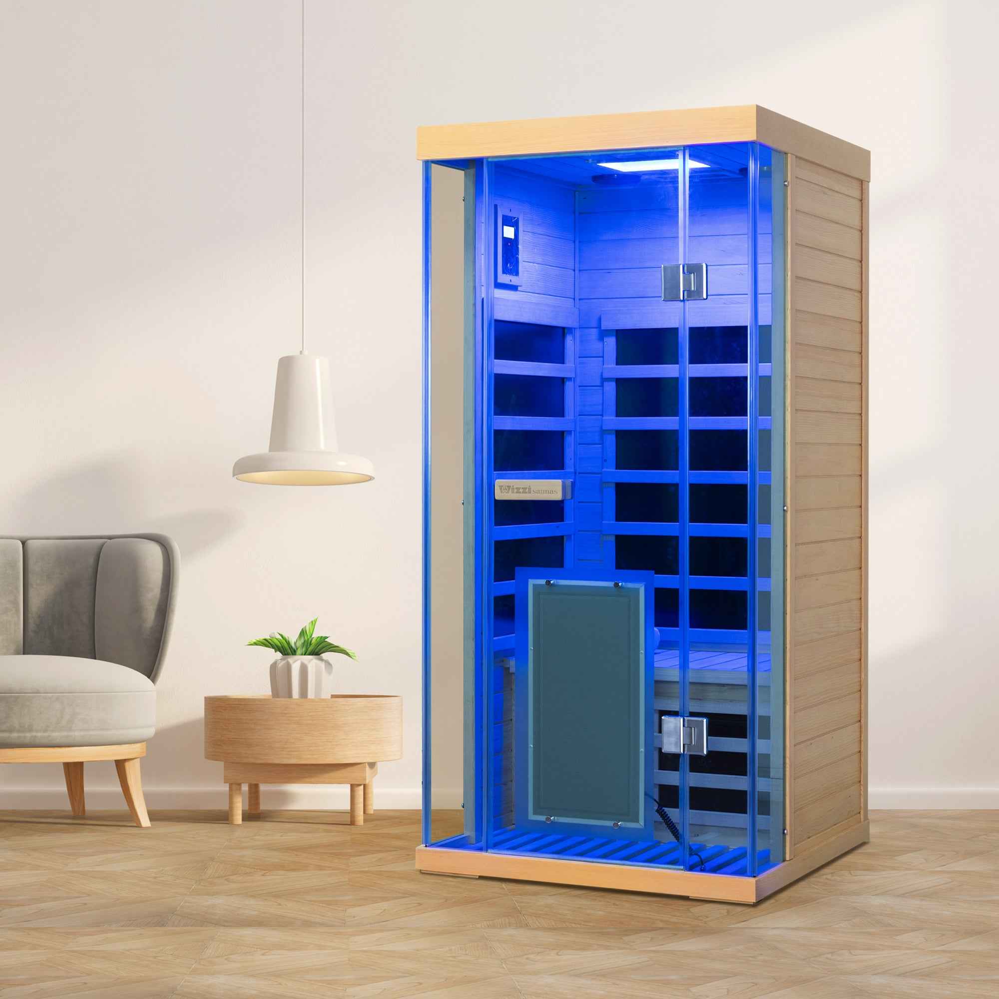 1-Person Hemlock Full-Glass Full-Spectrum Infrared Sauna Wizzisaunas SH01