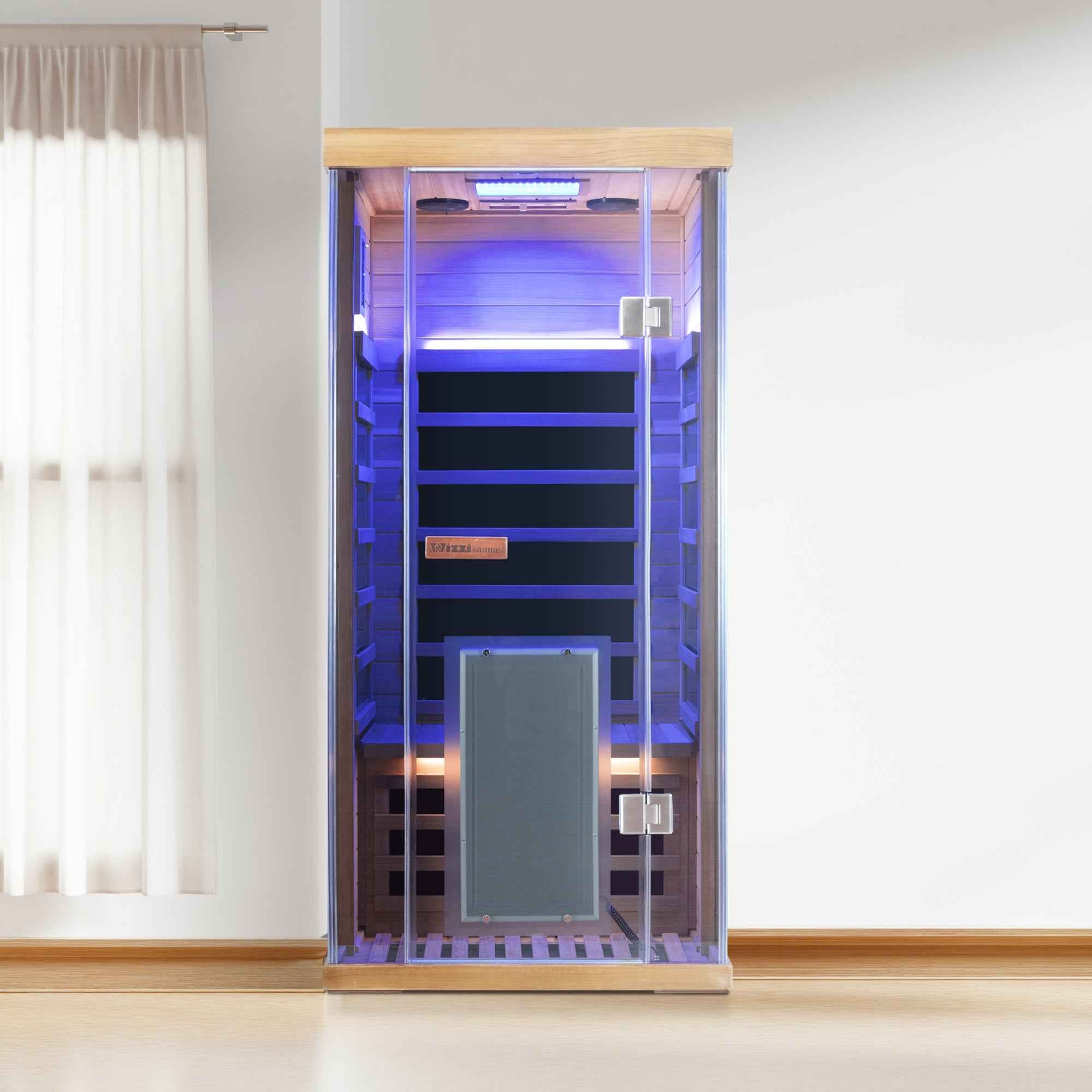 1-Person Red Cedar Full-Glass Full-Spectrum Infrared Sauna Wizzisaunas SR01