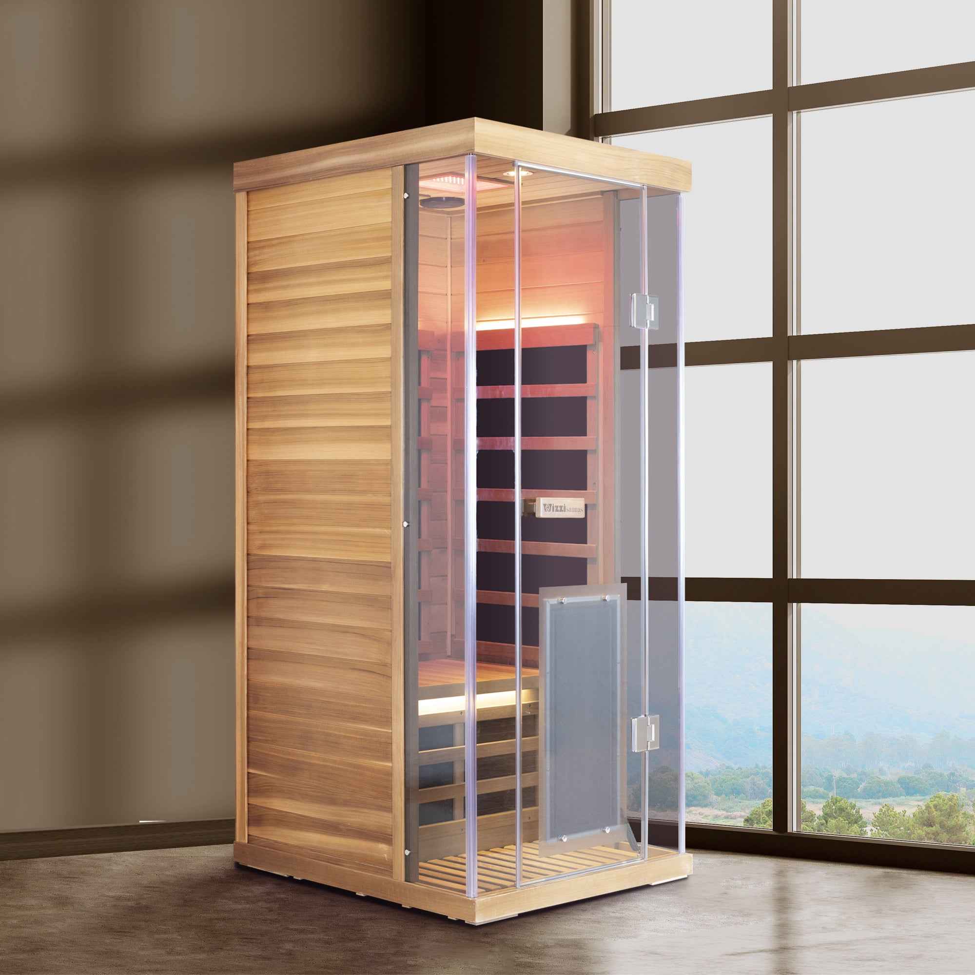 1-Person Red Cedar Full-Glass Full-Spectrum Infrared Sauna Wizzisaunas SR01