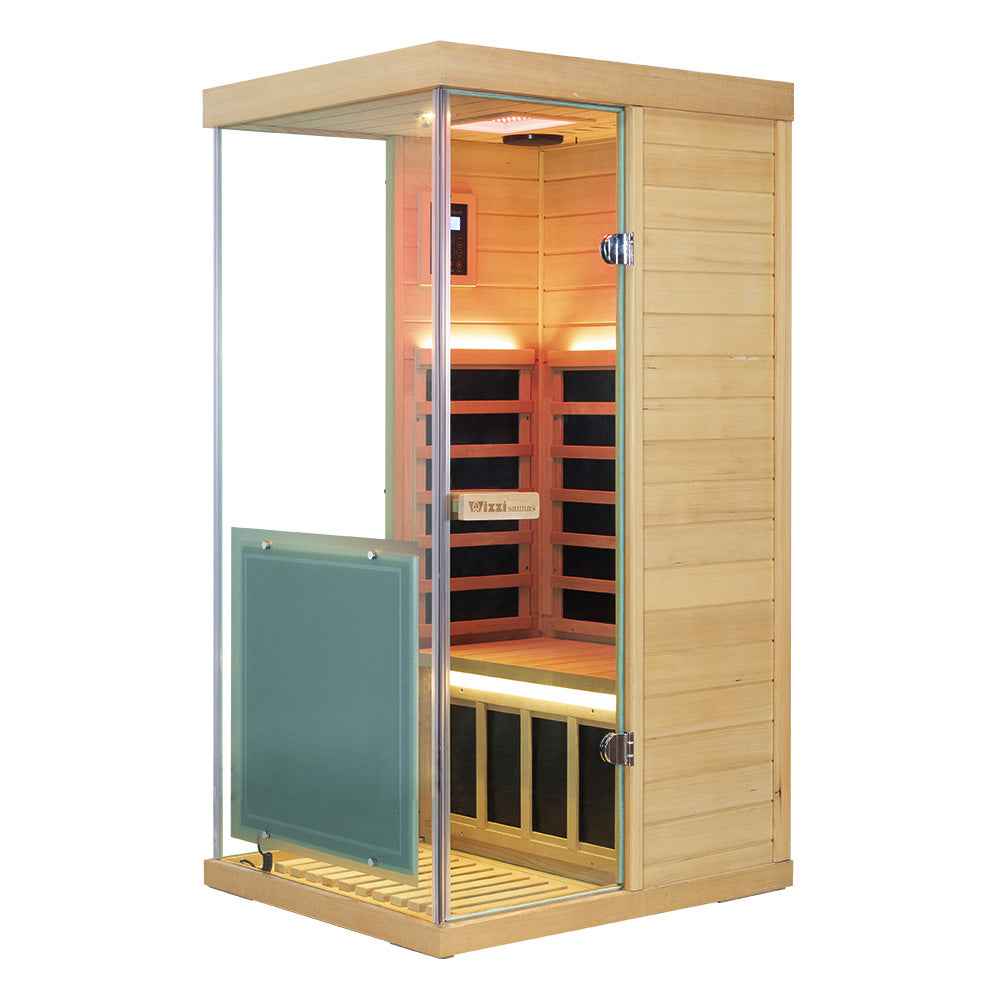Full Spectrum Infrared Sauna Mini Hemlock Sauna Wizzisaunas 909MHX(R/L)