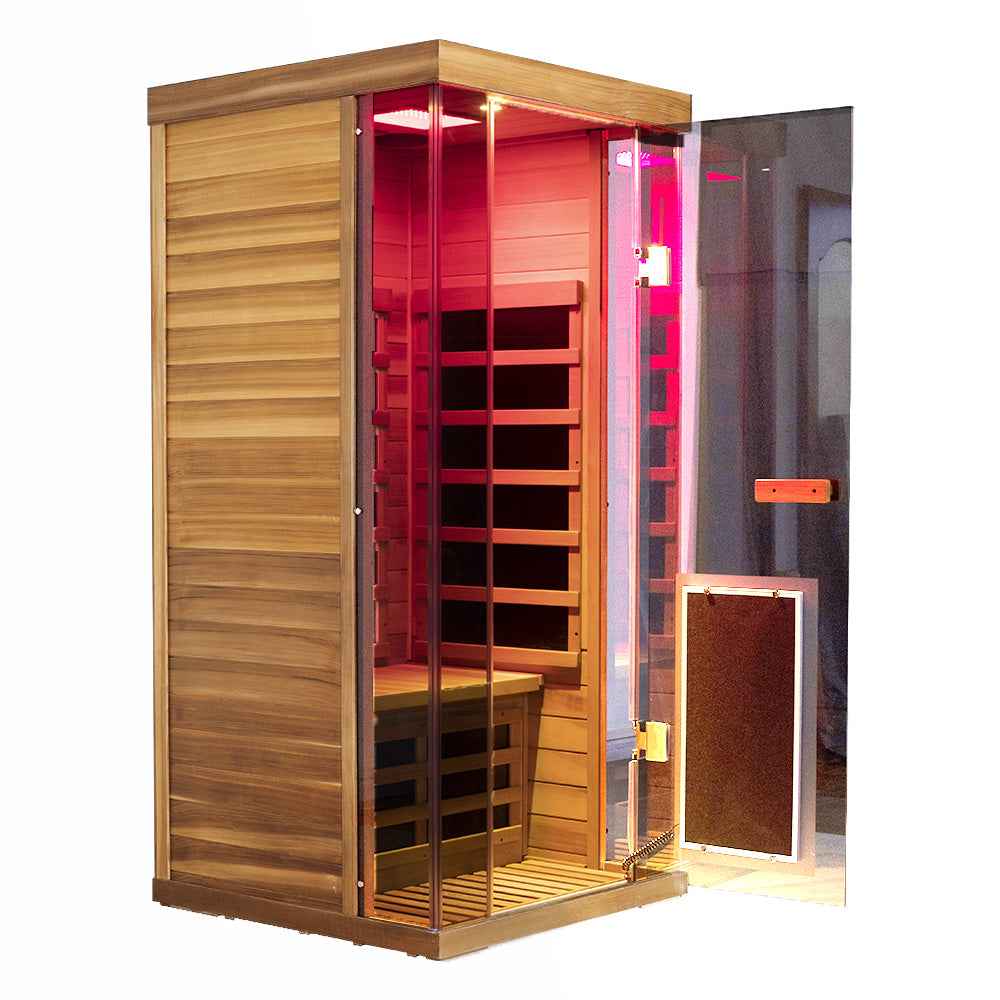 1-Person Red Cedar Full-Glass Full-Spectrum Infrared Sauna Wizzisaunas SR01