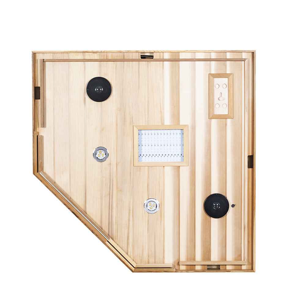Corner Red Cedar Full-Glass Full-Spectrum Infrared Sauna Wizzisaunas SR07
