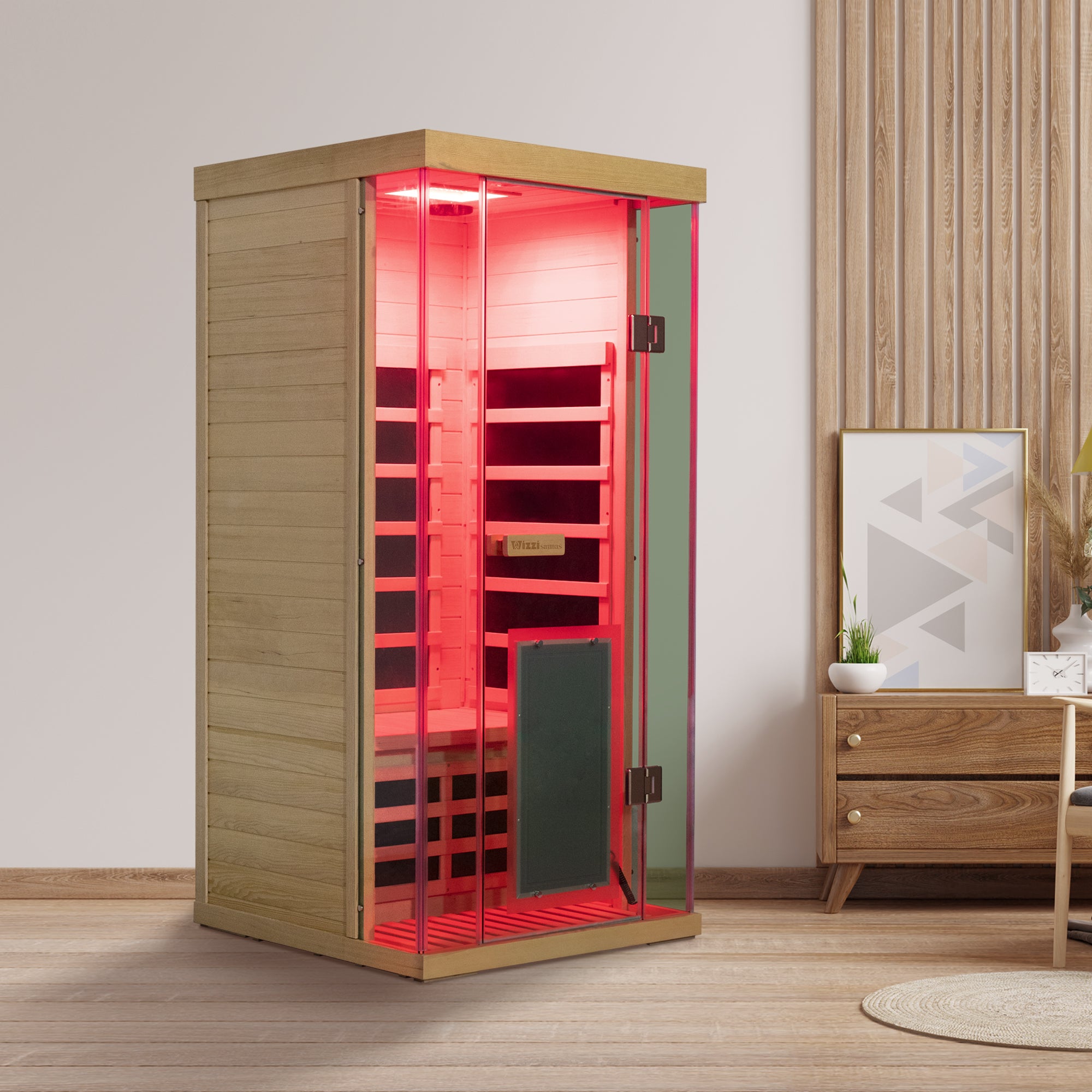 1-Person Hemlock Full-Glass Full-Spectrum Infrared Sauna Wizzisaunas SH01