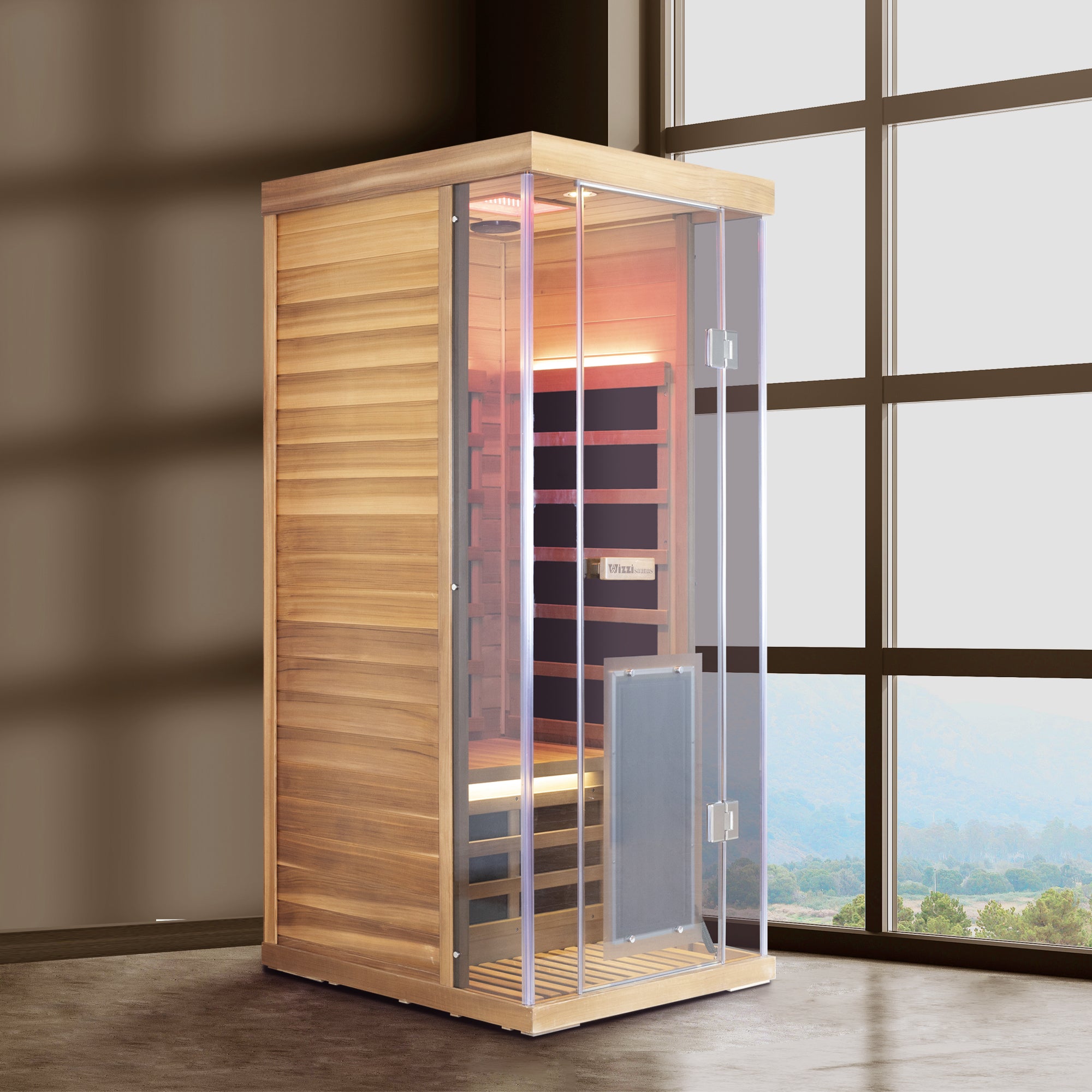 1-Person Red Cedar Full-Glass Full-Spectrum Infrared Sauna Wizzisaunas SR01