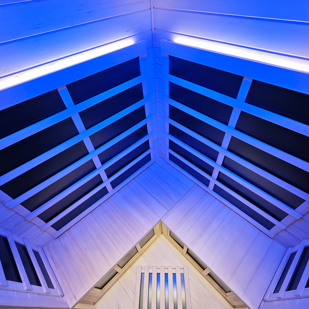 Corner Hemlock Full-Glass Full-Spectrum Infrared Sauna Wizzisaunas SH07