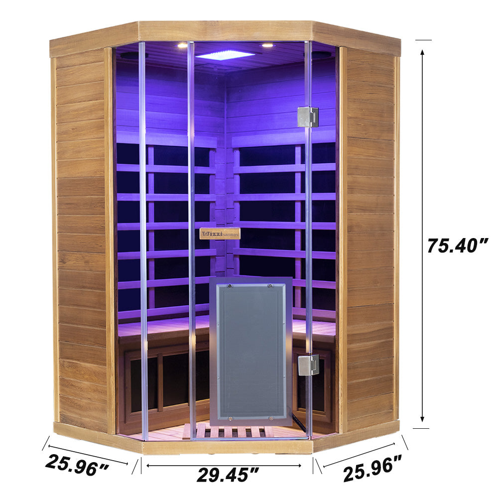 Corner Red Cedar Full-Glass Full-Spectrum Infrared Sauna Wizzisaunas SR07