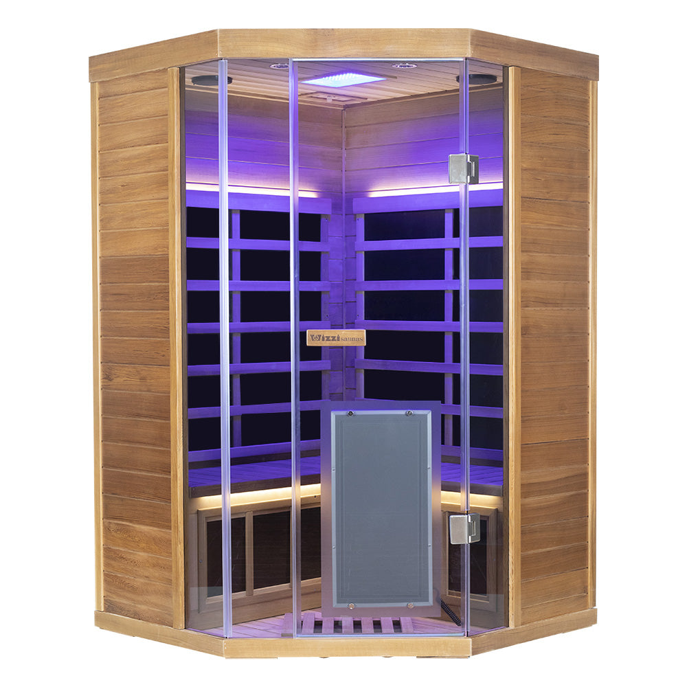 Corner Red Cedar Full-Glass Full-Spectrum Infrared Sauna Wizzisaunas SR07